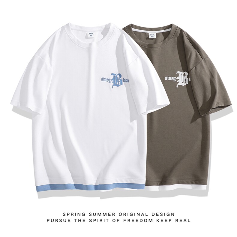 冰氧仿棉短袖日系白底夏季休闲百搭刺绣纯色男上衣TC3149-P22控48,男装T恤,星座717