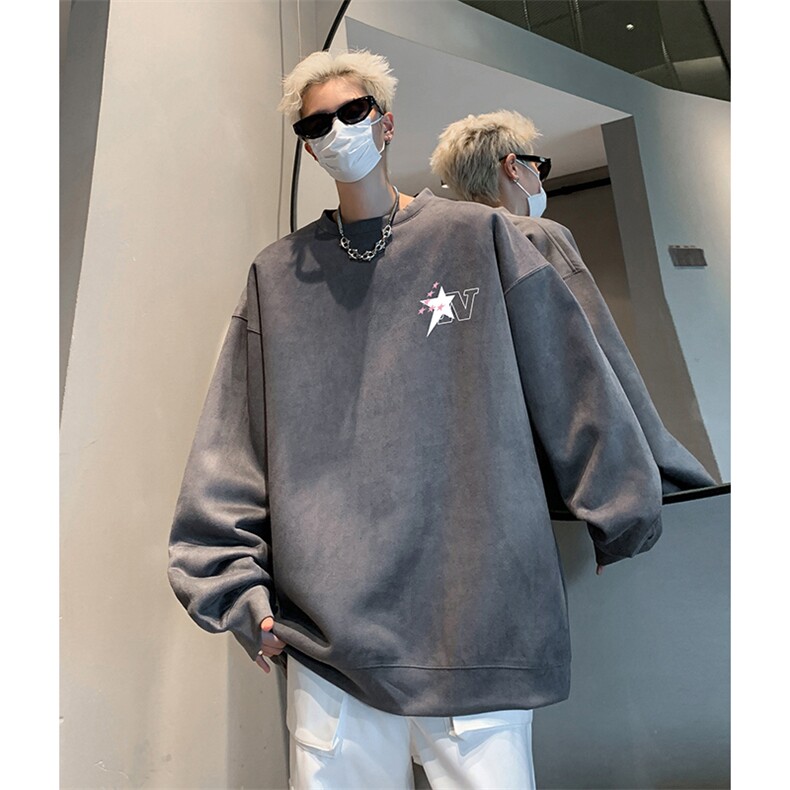 抖音得物供货提供视频秋冬重磅美式麂皮绒圆领卫衣JY318,男装卫衣,电商A486