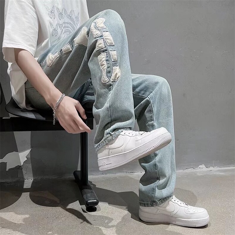 牛仔裤男夏季薄款潮牌高街小众设计感休闲长裤直筒宽松N0894-P50图片