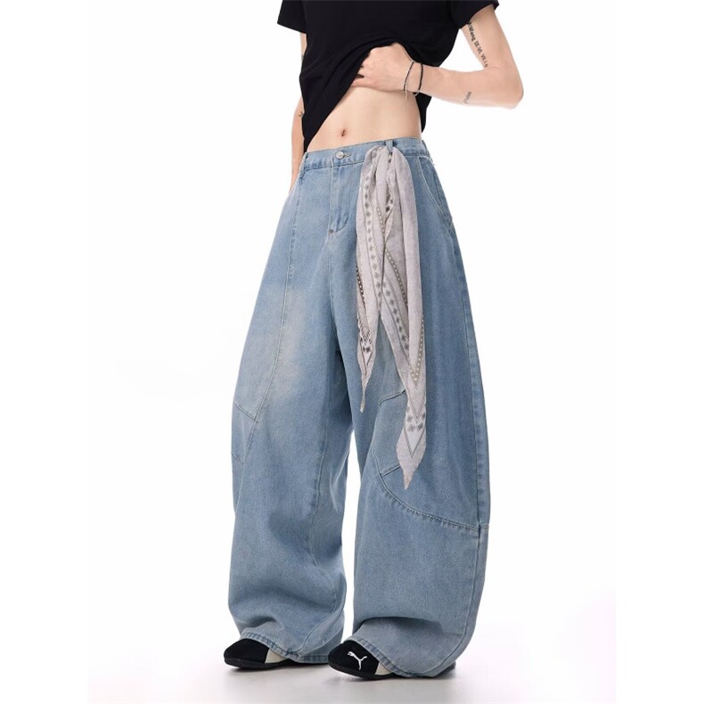 W10169-P60网图现货美式方巾解构弯刀牛仔裤嘻哈痞帅阔腿拖地裤，男装牛仔裤，星座1608-2