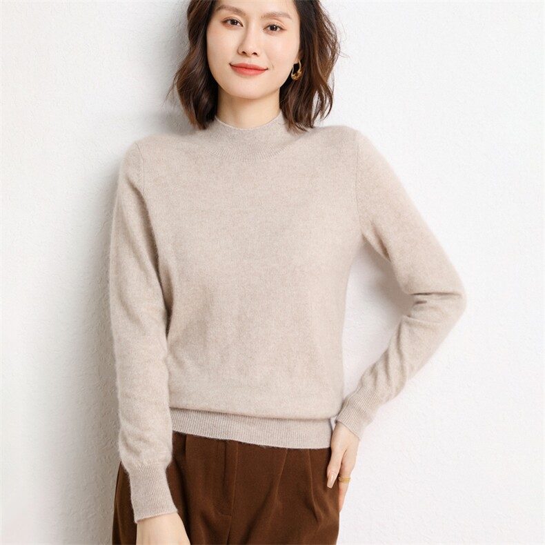 2024秋冬新款35%羊绒女士平面半高领羊绒衫,女装羊绒衫,纳丰羊绒