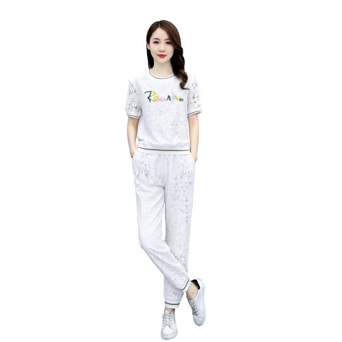 欧货洋气休闲时尚套装女2023年夏装新款蕾丝束脚裤两件套减龄显瘦,女装套装/套裙,梦依杭