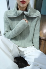 高领拉链针织衫女宽松休闲显瘦长袖毛衣时尚百搭上衣，女装针织衫/毛衣，百色羊绒