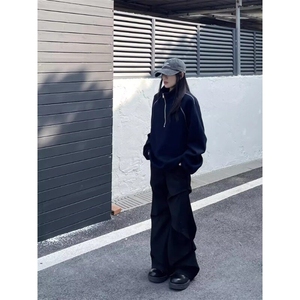 慵懒复古半高领拉链卫衣男女宽松廓形休闲vintage解构外套图片