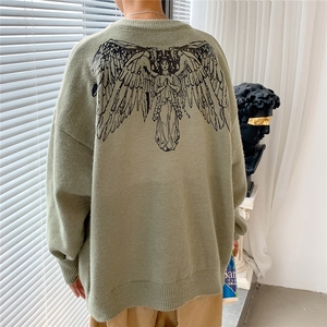 1港风新款宽松休闲中性情侣潮流印花毛衣男外套7671P48加绒P55图片