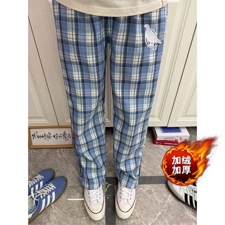 网图有货北卡蓝格子裤子男女侧拉链直筒裤A1235-常规P52加绒P58,男装卫衣,星座1505
