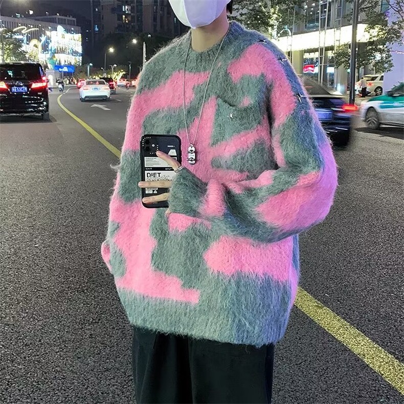 撞色扎染水貂绒毛衣男女秋冬季外穿古软糯针织毛线衣~M2990-p60,男装针织衫/毛衣,星座601-2