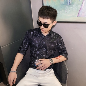 312A-106-P55 新款社会小伙中袖衬衫韩版潮流男士五分袖衬衣D图片