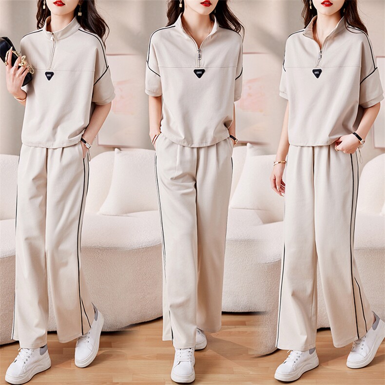 纯色运动套装女夏季薄款短袖2023年韩版宽松休闲时尚卫衣两件套，女装运动套装，悠米