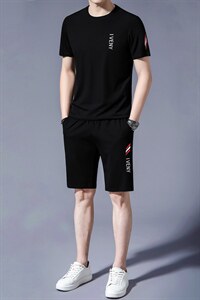 中年爸爸夏装短袖t恤男装条纹polo衫夏季中老年休闲短裤两件套图片