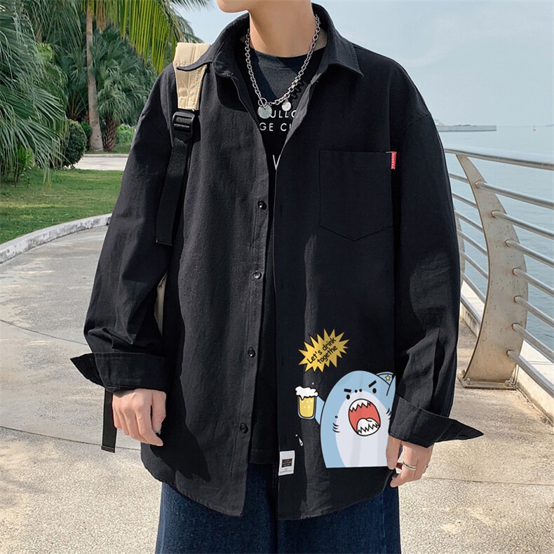 春季长袖衬衫男宽松港风衬衣男外套男CSCS274-P35,男装衬衫,电商B371