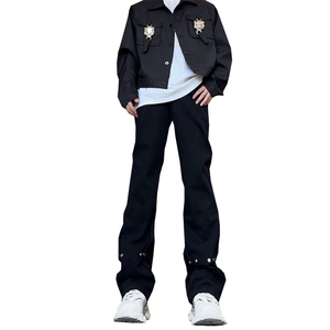 美式ins高街hiphop微喇铆钉牛仔裤货号K2435P50控68图片