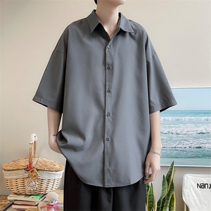 夏季文艺气质宽松型衬衫男日系潮流纯色衬衫潮五分袖 W3164-P25图片