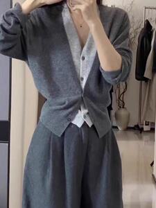 2025年秋季假两件女士V领开衫图片