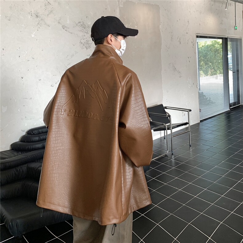 2025港风鳄鱼纹面料山钢印印花设计大码M-5XL夹克JK77747P85控118，男装夹克，星座227-7