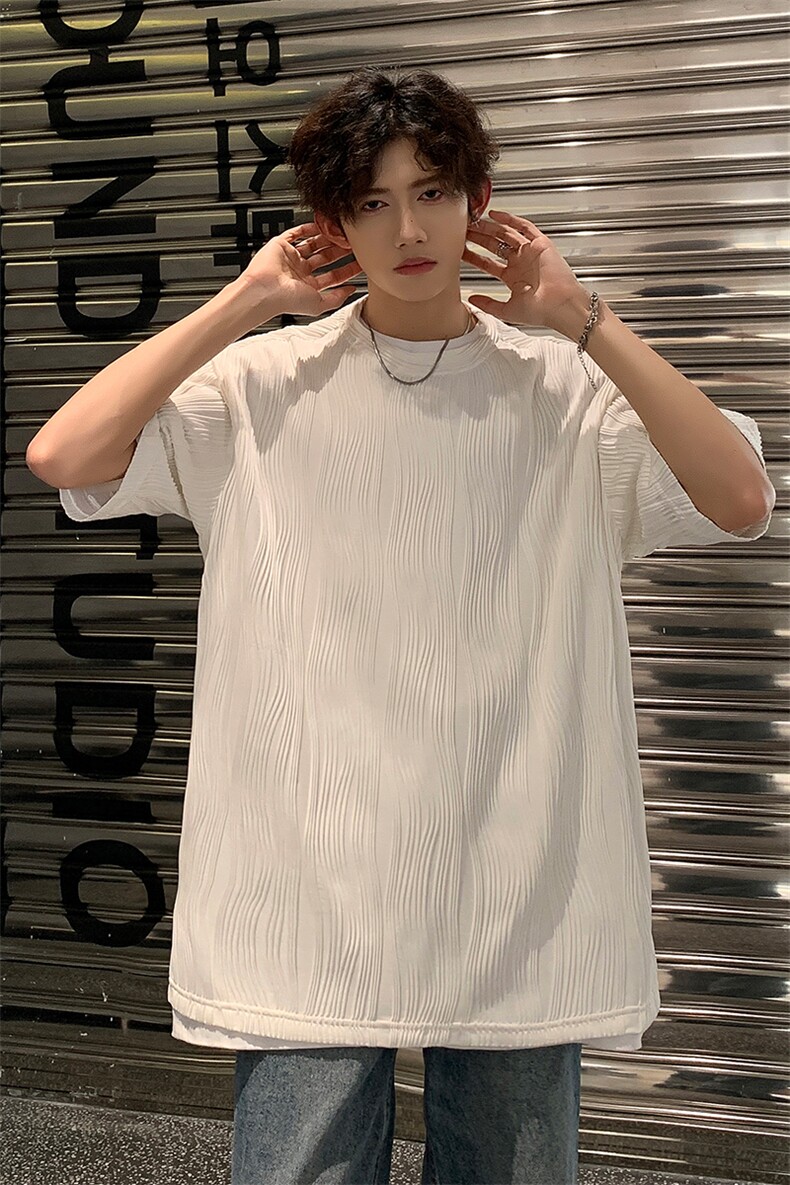 8XL-M特大码夏季短袖冰丝皱感透气T恤男潮垂感宽松半袖DX305P45,男装T恤,电商D206-1