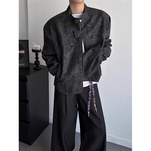 1506/Q25830/P65灰色皮衣外套男春秋美式复古机车骑行服飞行外套图片