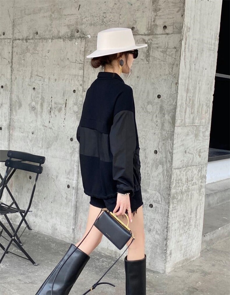 2021秋季新款拼接款翻领拉链款针织卫衣，女装卫衣/绒衫，微迪菲