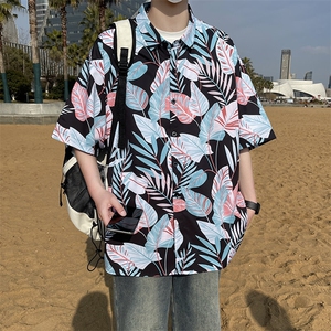 大码花衬衫男短袖夏季痞帅休闲上衣服外套翻领衬衣A012/824P35图片