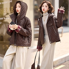 【现货主推】2024冬季时尚潮流百搭菱格夹棉皮衣外套，女装皮衣，魅丽静蓝