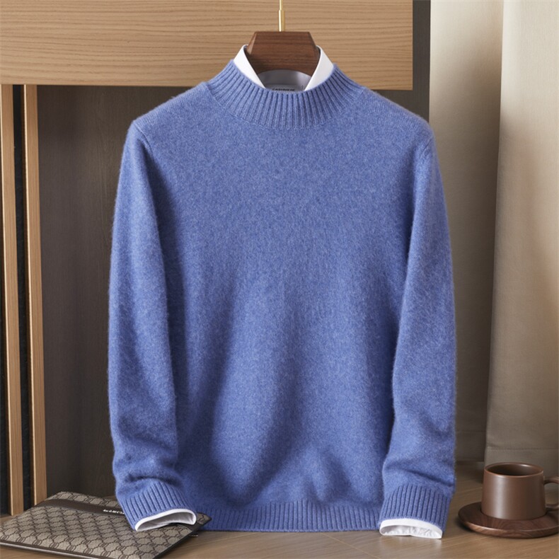 秋冬季半高领毛衣男士线衣男针织衫男35%羊绒，男装羊绒套衫，绒誉暖羊绒