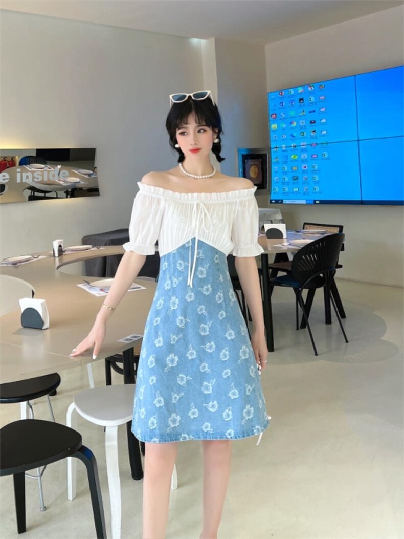 夏季拼接连衣裙，女装连衣裙，竹吟