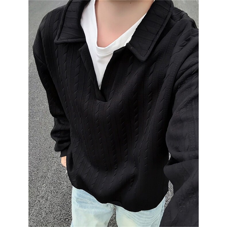 假两件卫衣男秋冬加绒加厚提花无帽打底衫宽松大码上衣WY008加绒,男装T恤,电商B312