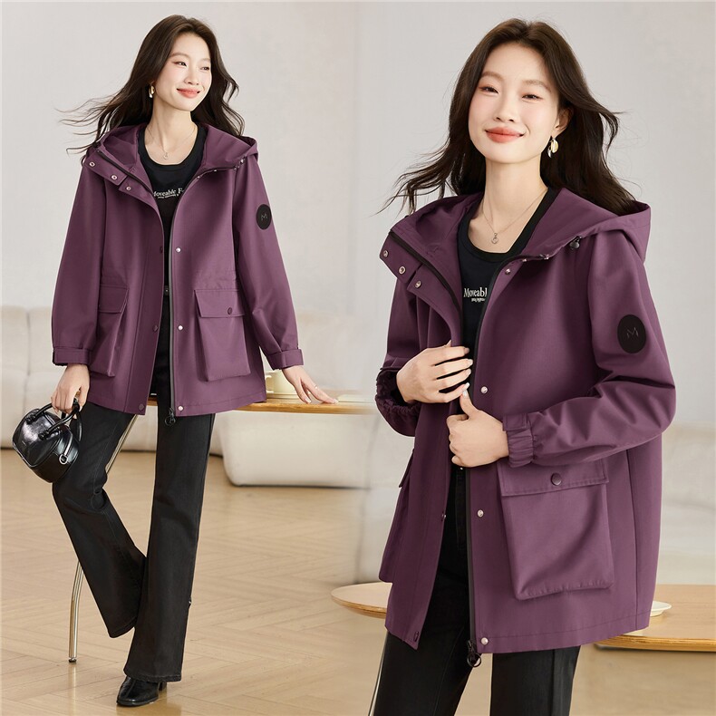 2026年春季连帽休闲大口袋外套，女装风衣，文熹诺