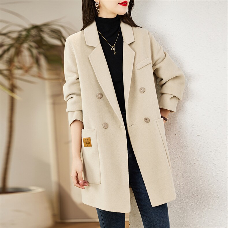 双面羊毛大衣女2023年秋装短款高端奢华大气风衣式小个子毛呢外套,女装毛呢外套,贵人树
