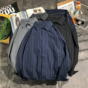 男士秋季衬衫长袖休闲韩版潮流宽松条纹衬衣外套DF07T图片