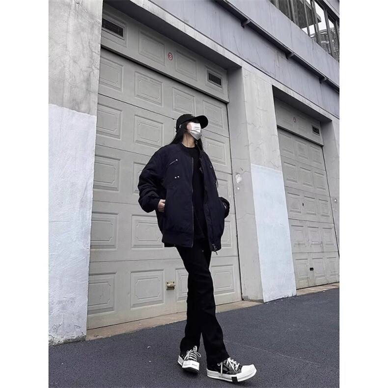 美式覆古小众多拉炼夹克外套男女秋冬立领加厚抽皱cleanfit棉服潮,男装夹克,星座506A