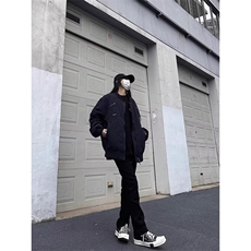 美式覆古小众多拉炼夹克外套男女秋冬立领加厚抽皱cleanfit棉服潮，男装夹克，星座506A