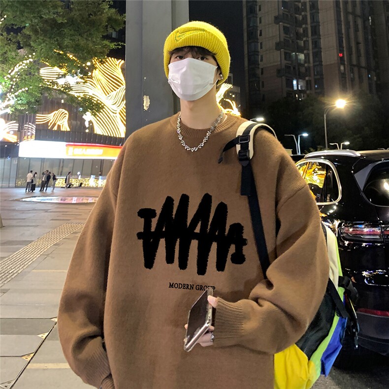 特批 港风夜景个性线条印花宽松时尚圆领毛衣TPM6849 P45控78图片
