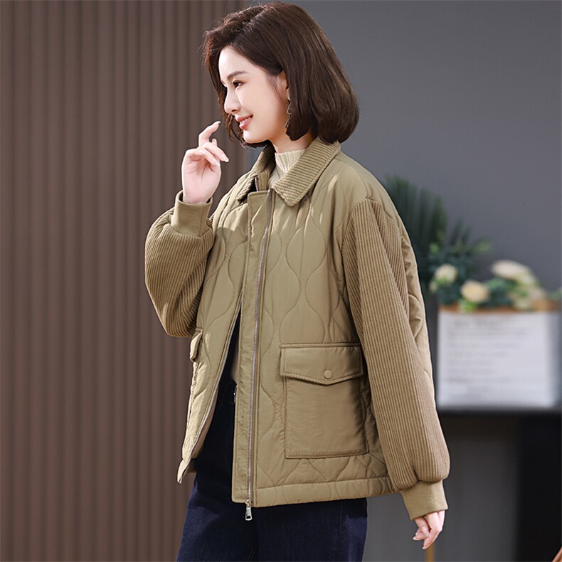 2023冬季新款夹棉外套拼接洋气轻薄棉衣,女装棉衣/棉服,忆绮罗