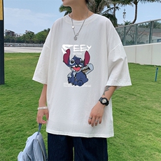 YT26038-P30亚短袖t恤男大码五分袖男宽松七分袖港风模特，男装T恤，电商A040