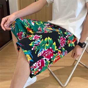 U1男女拼接大码短裤东北大花风休闲沙滩裤五分团队裤子潮男女图片