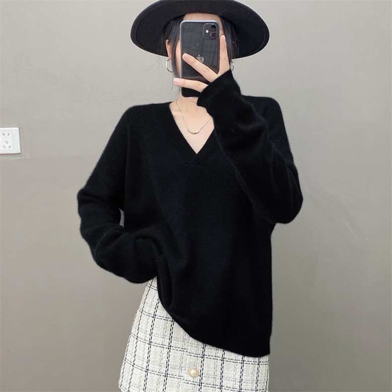 秋冬羊绒毛衣宽松羊绒针织慵懒显瘦上衣时尚长袖羊绒软糯圆领罩衫，女装羊绒衫，织绒羊