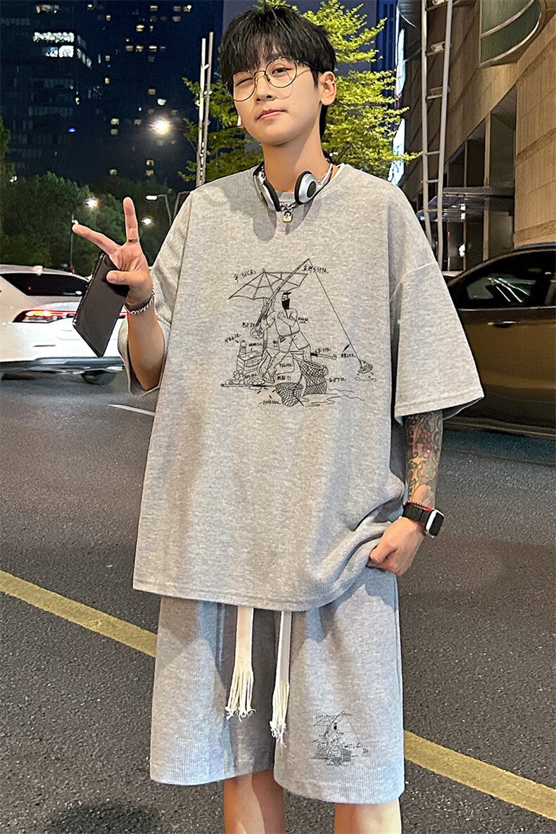 套装！华夫格套装短袖T恤短裤男HTZ533-特p：38,男装牛仔裤,电商B371