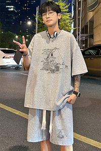 套装！华夫格套装短袖T恤短裤男 HTZ533-特p：38图片