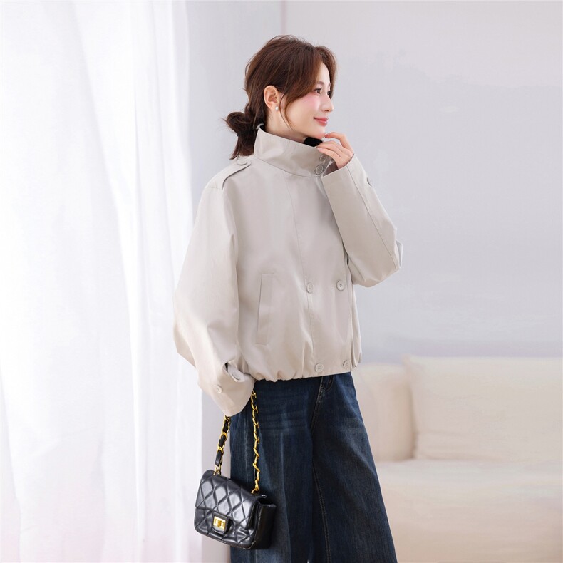 拼接撞色短风衣外套女2026新款，禁止低价,女装风衣,鑫源服饰