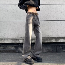 美式复古做旧水洗宽松直筒裤微喇牛仔裤cleanfit男女潮N60211-p48，男装牛仔裤，星座1008