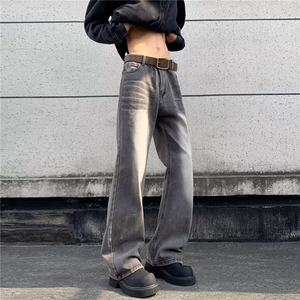 美式复古做旧水洗宽松直筒裤微喇牛仔裤cleanfit男女潮N60211-p48图片