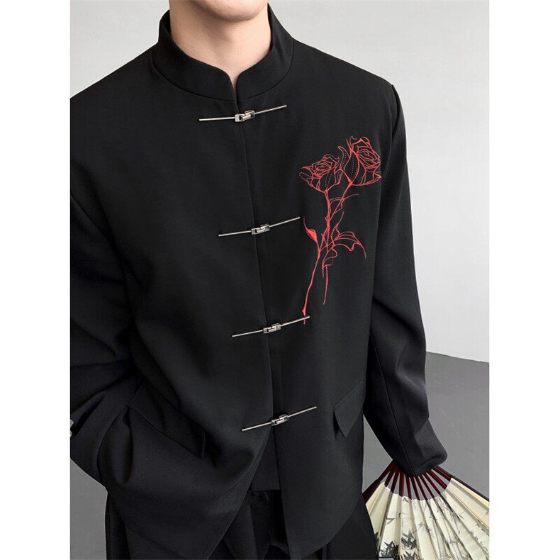 现货 25秋冬新中式礼服婚礼玫瑰刺绣金属盘扣西装xz148-p128图片