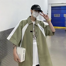 翻领撞色短袖衬衫双拉链五分袖CS42，男装衬衫，星座1116A-1（原606A）