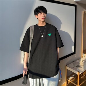 2024夏新款港风个性格纹宽松圆领时尚短袖T恤上衣T2210-P48，男装T恤，星座914-3