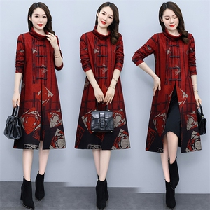 2022秋季女装新款时尚民族风套头抽象印花假两件连衣裙,ONLY女装搭配半身裙图片