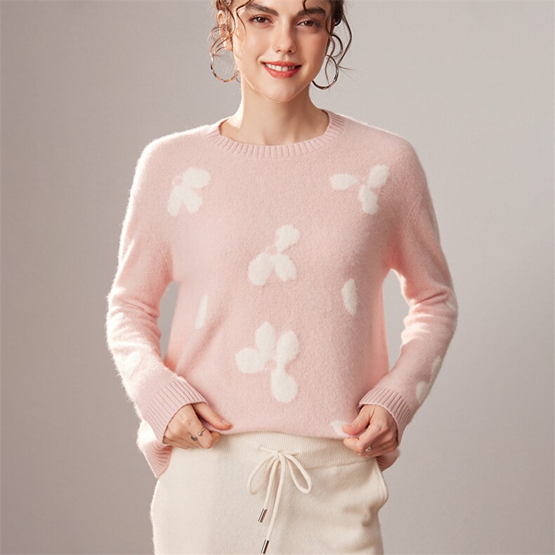 2025春秋新款羊绒衫女100纯山羊绒保暖针织套衫圆领韩版宽松上衣，女装羊绒衫，戎叶云台