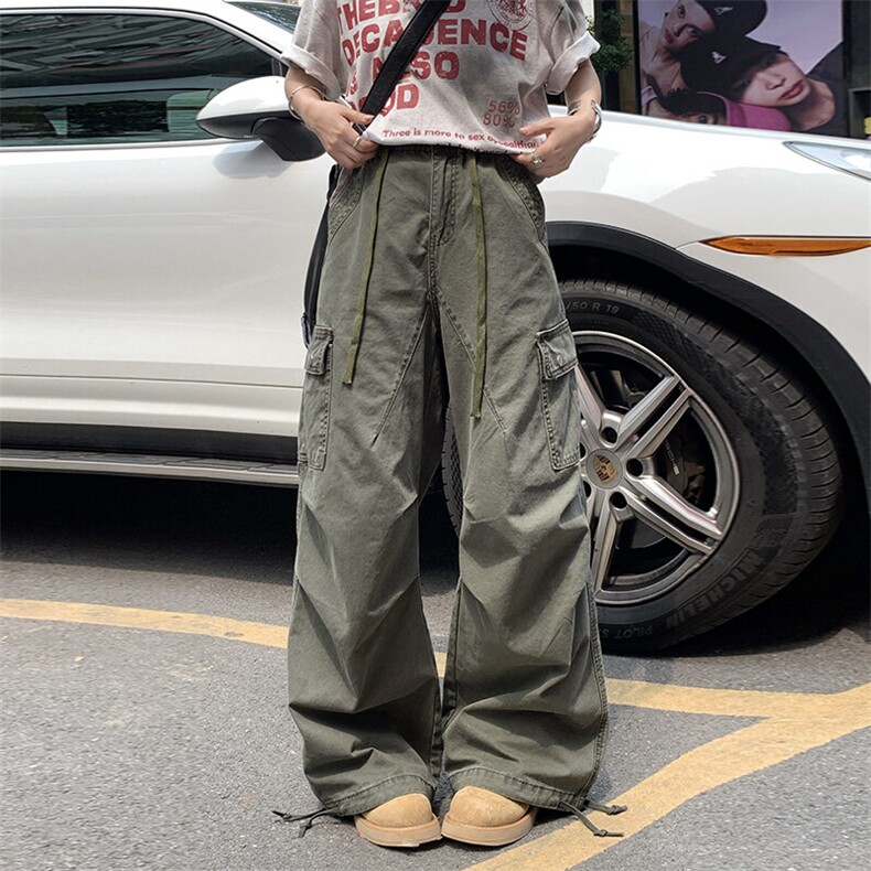 美式复古做旧高街工装裤潮牌男女新款多口袋宽松阔腿裤YD9002-P75,男装牛仔裤,星座509