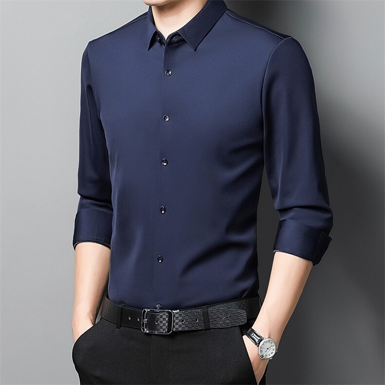 2026春秋新款中年爸爸装加绒加厚本命年结婚宴礼服免烫长袖衬衫男图片