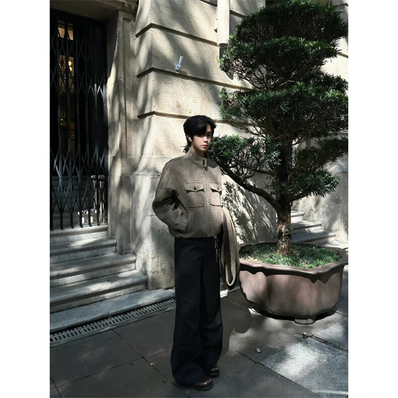 【现货】威尔士亲王千鸟格哈灵顿设计感夹克JK001特P100加绒110,男装夹克,星座1004（原星座815-3）